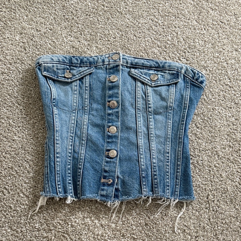 Zara Blue Denim Strapless Top